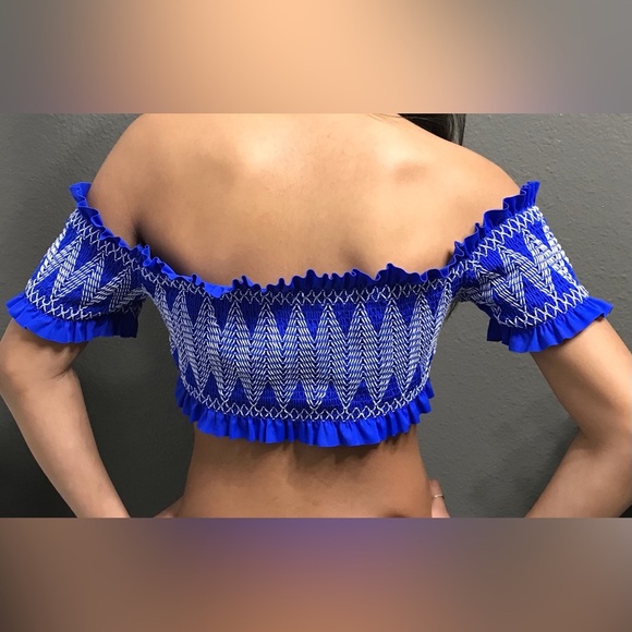 Ted Baker Smocked Bardot Bikini Top In Bright Blue size 1 - Picture 4 of 7